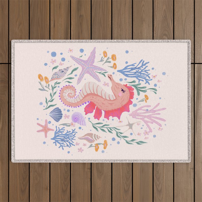 Charming Seahorse and Coral Reef Outdoor Rug Gallery Image 1