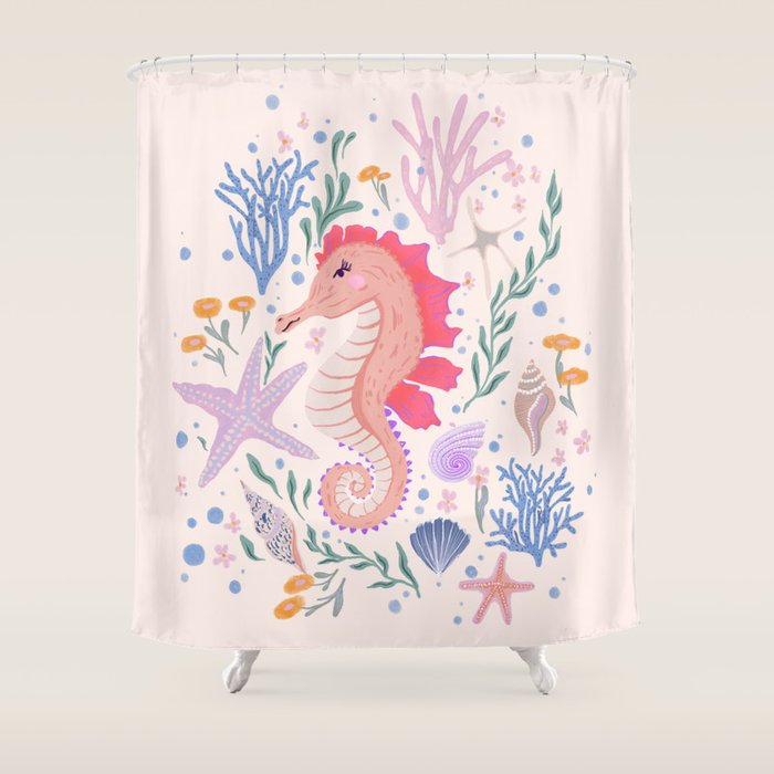 Charming Seahorse and Coral Reef Shower Curtain Gallery Image 1