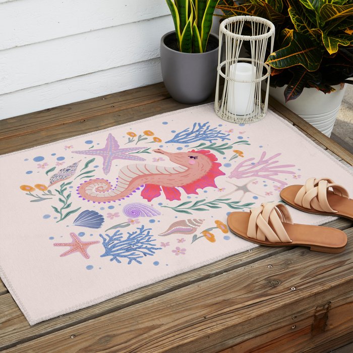 Charming Seahorse and Coral Reef Outdoor Rug Gallery Image 2
