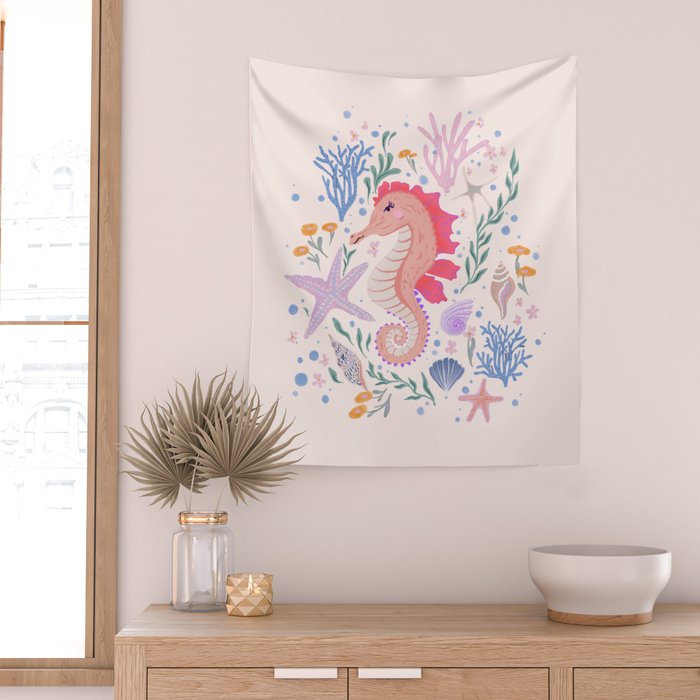 Charming Seahorse and Coral Reef Wall Tapestry Gallery Image 2