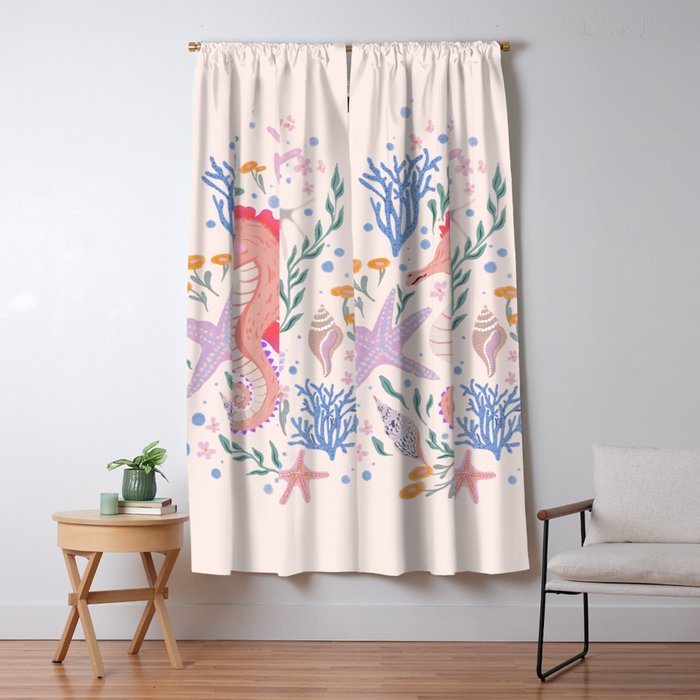 Charming Seahorse and Coral Reef Window Curtain Gallery Image 1