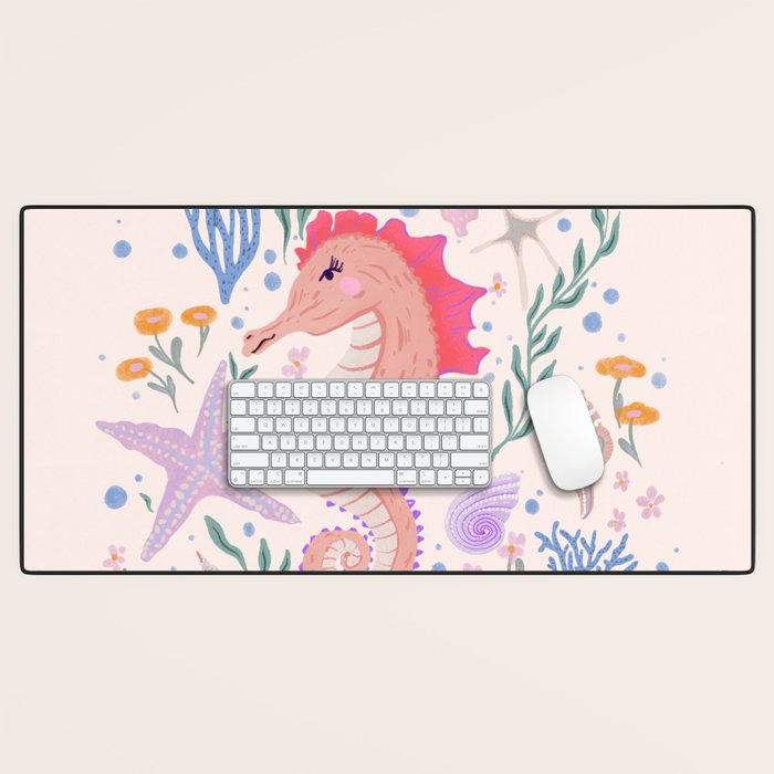 Charming Seahorse and Coral Reef Desk Mat Gallery Image 1