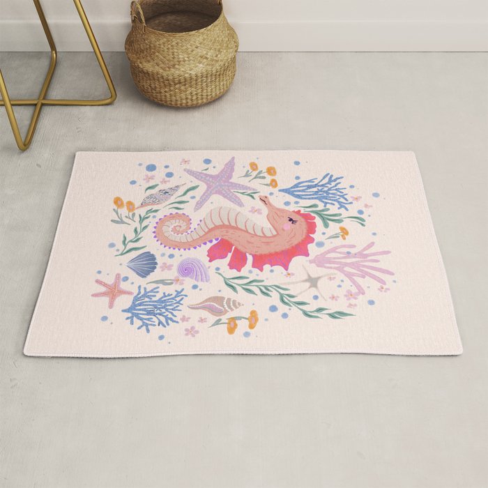 Charming Seahorse and Coral Reef Rug Gallery Image 1