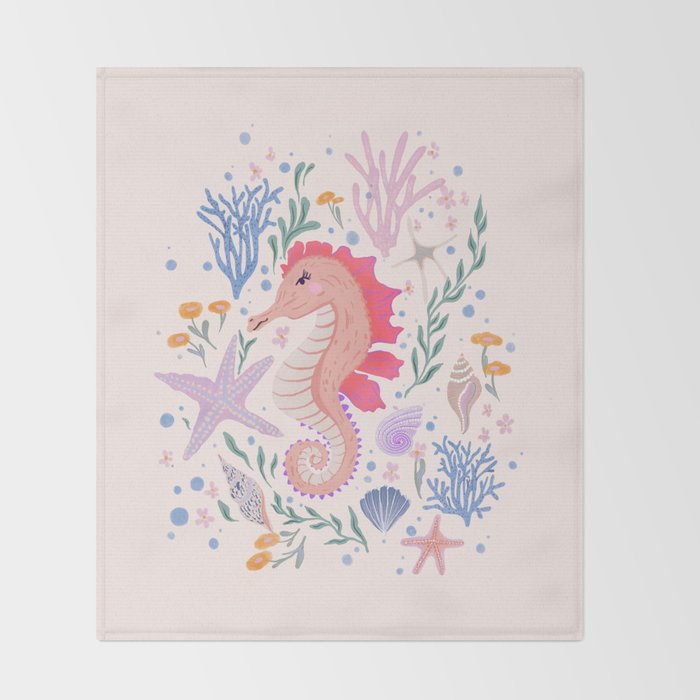 Charming Seahorse and Coral Reef Throw Blanket Gallery Image 2