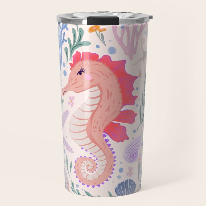 Charming Seahorse and Coral Reef Travel Mug Gallery Image 1