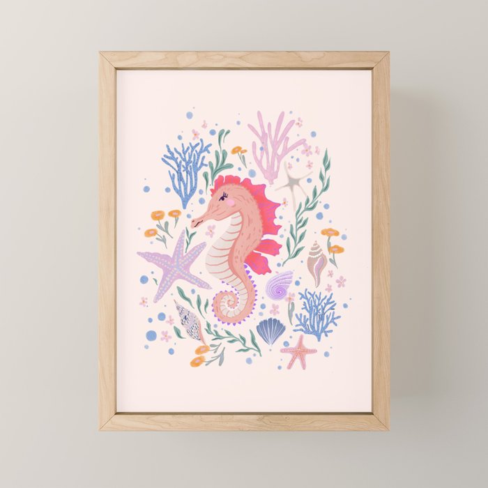 Charming Seahorse and Coral Reef Mini Art Print Gallery Image 1