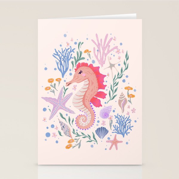 Charming Seahorse and Coral Reef Stationery Card Gallery Image 2