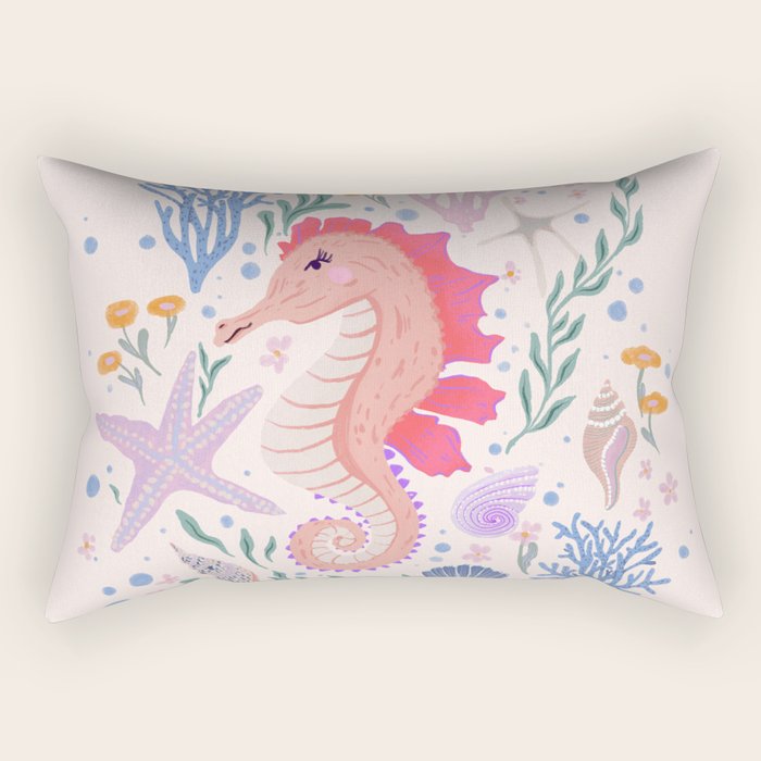 Charming Seahorse and Coral Reef Rectangular Pillow Gallery Image 2