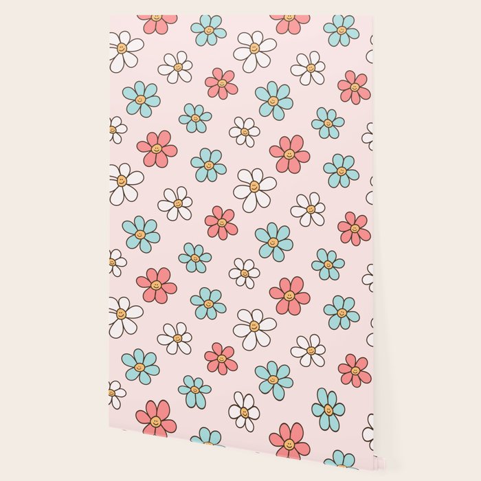 Happy Daisy Pattern, Cute and Fun Smiling Colorful Daisies Wallpaper Gallery Image 2