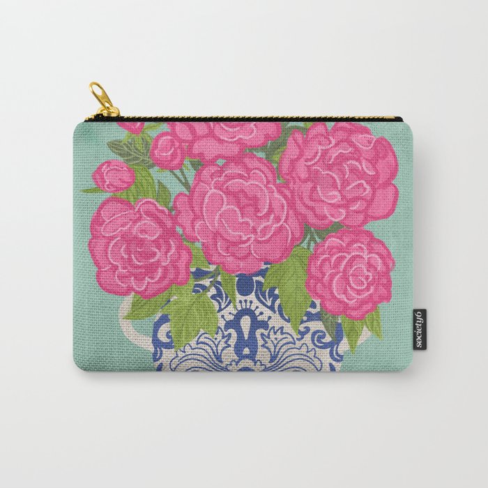 Pink Peonies in Ginger Jar Vase Carry All Pouch Gallery Image 1