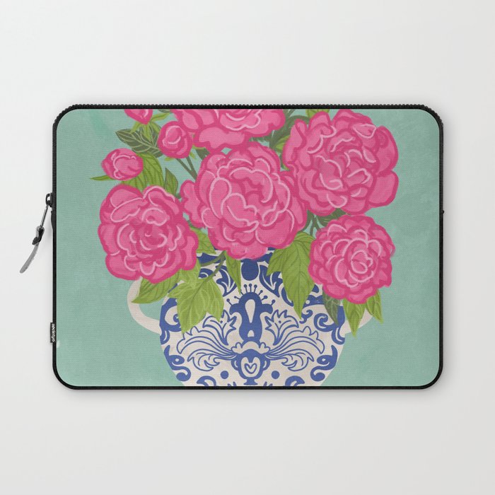 Pink Peonies in Ginger Jar Vase Laptop Sleeve Gallery Image 1