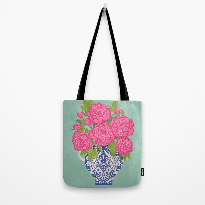 Pink Peonies in Ginger Jar Vase Tote Bag Gallery Image 2