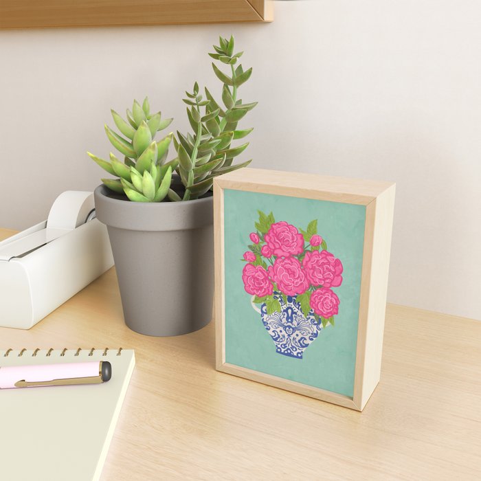 Pink Peonies in Ginger Jar Vase Mini Art Print Gallery Image 2