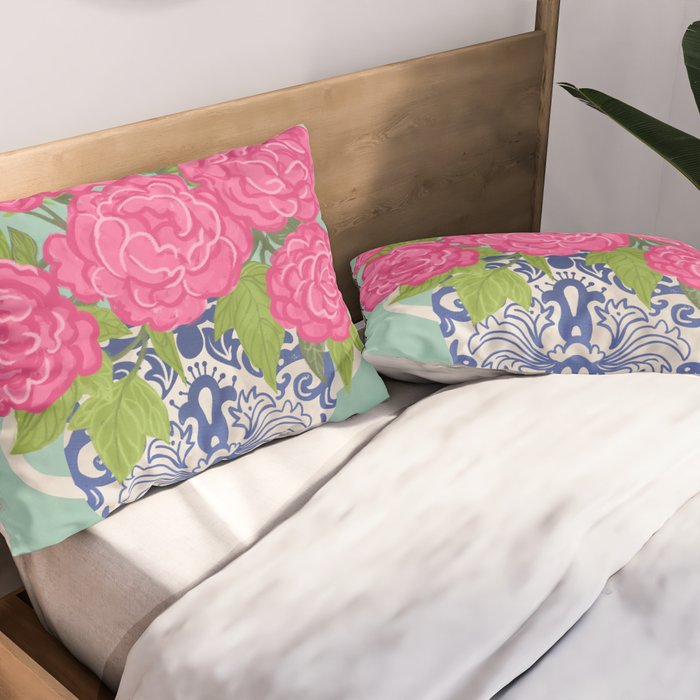 Pink Peonies in Ginger Jar Vase Pillow Sham Gallery Image 2