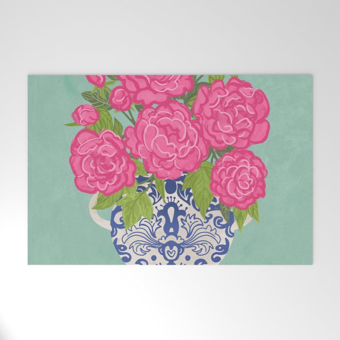 Pink Peonies in Ginger Jar Vase Welcome Mat Gallery Image 1