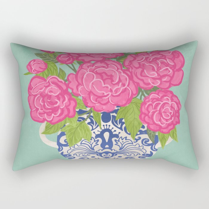 Pink Peonies in Ginger Jar Vase Rectangular Pillow Gallery Image 2