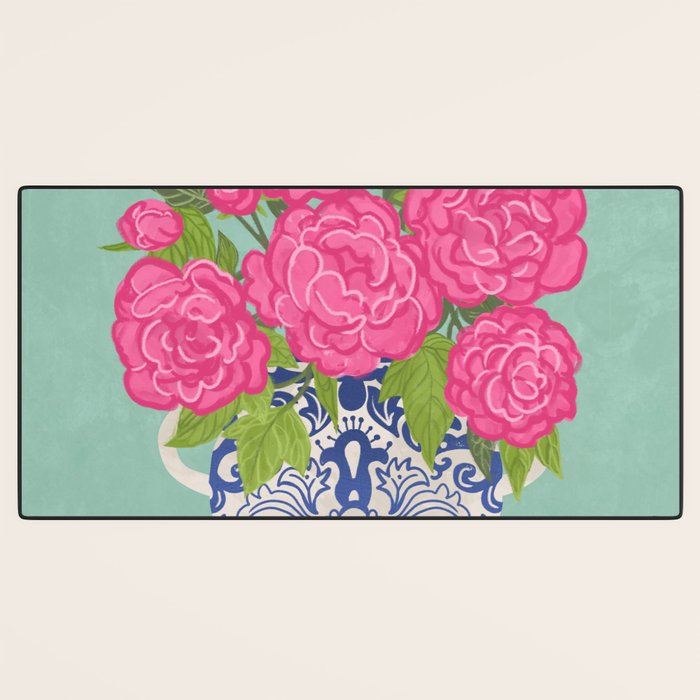 Pink Peonies in Ginger Jar Vase Desk Mat Gallery Image 3