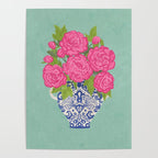 Pink Peonies in Ginger Jar Vase Poster Gallery Image 4