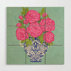 Pink Peonies in Ginger Jar Vase Wood Wall Art Gallery Image 1