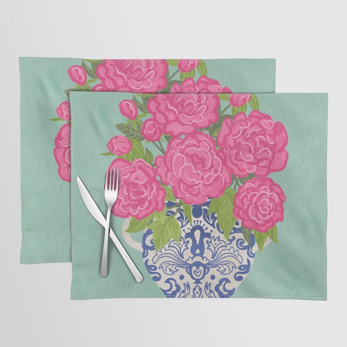 Pink Peonies in Ginger Jar Vase Placemat Gallery Image 1