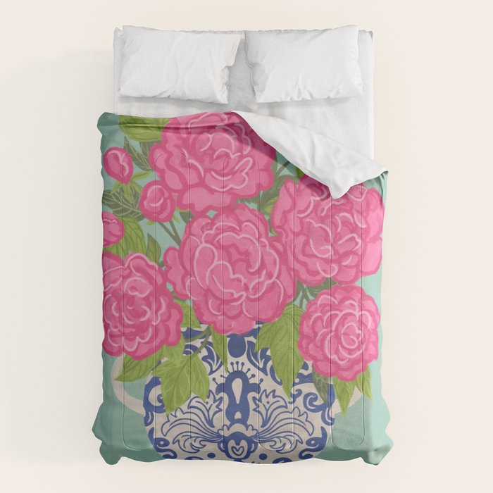 Pink Peonies in Ginger Jar Vase Comforter Gallery Image 6