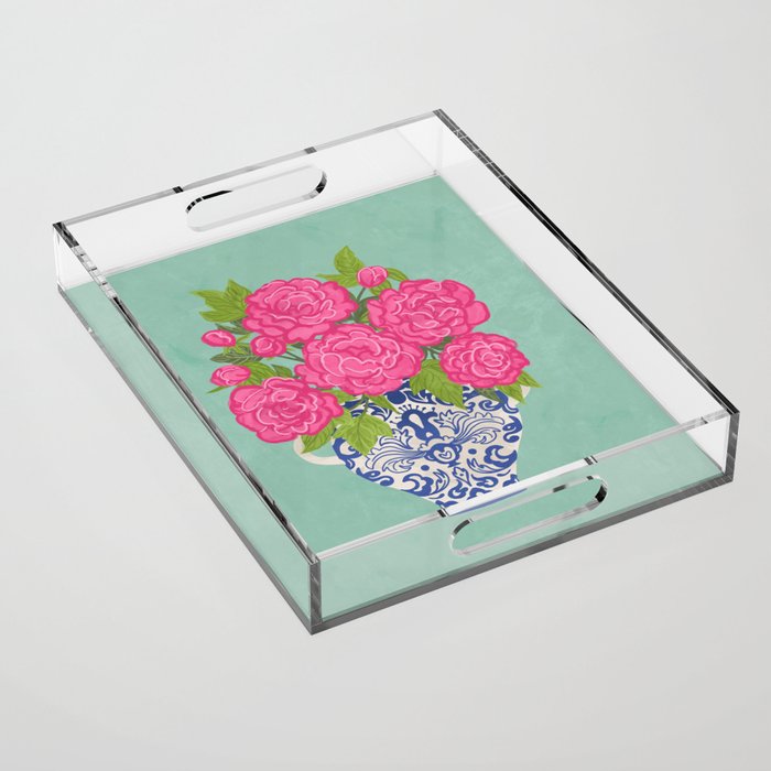 Pink Peonies in Ginger Jar Vase Acrylic Tray Gallery Image 1