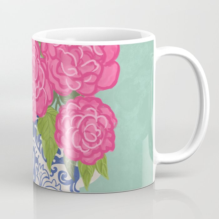 Pink Peonies in Ginger Jar Vase Coffee Mug Gallery Image 1