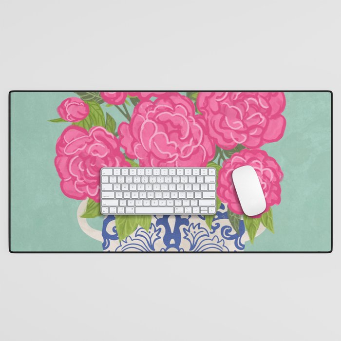 Pink Peonies in Ginger Jar Vase Desk Mat Gallery Image 1