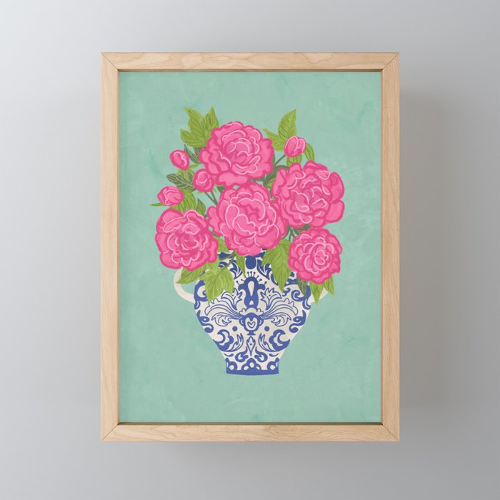 Pink Peonies in Ginger Jar Vase Mini Art Print Gallery Image 1