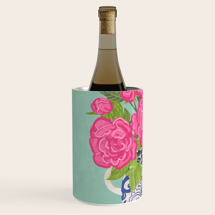Pink Peonies in Ginger Jar Vase Wine Chiller Gallery Image 2