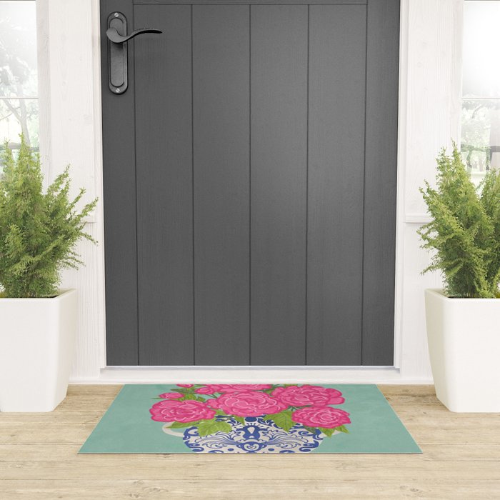 Pink Peonies in Ginger Jar Vase Welcome Mat Gallery Image 3