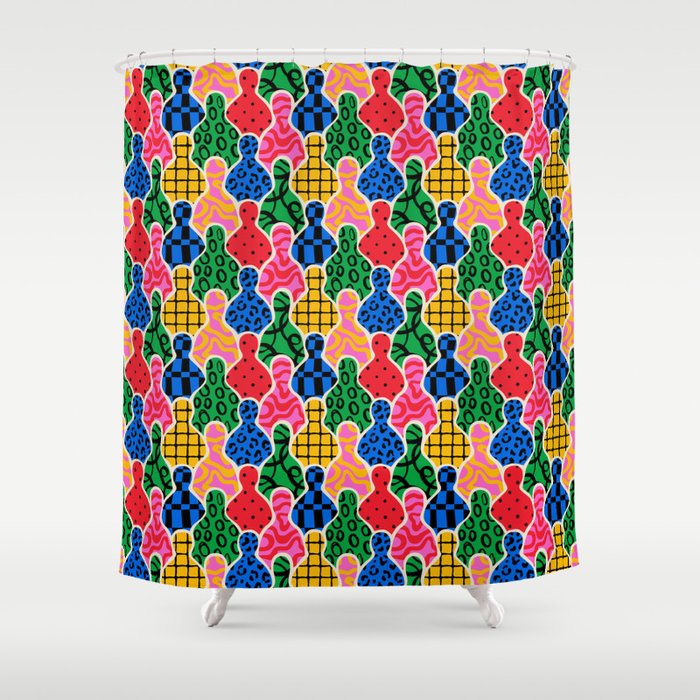 Colorful diverse people crowd art pattern Shower Curtain Gallery Image 1