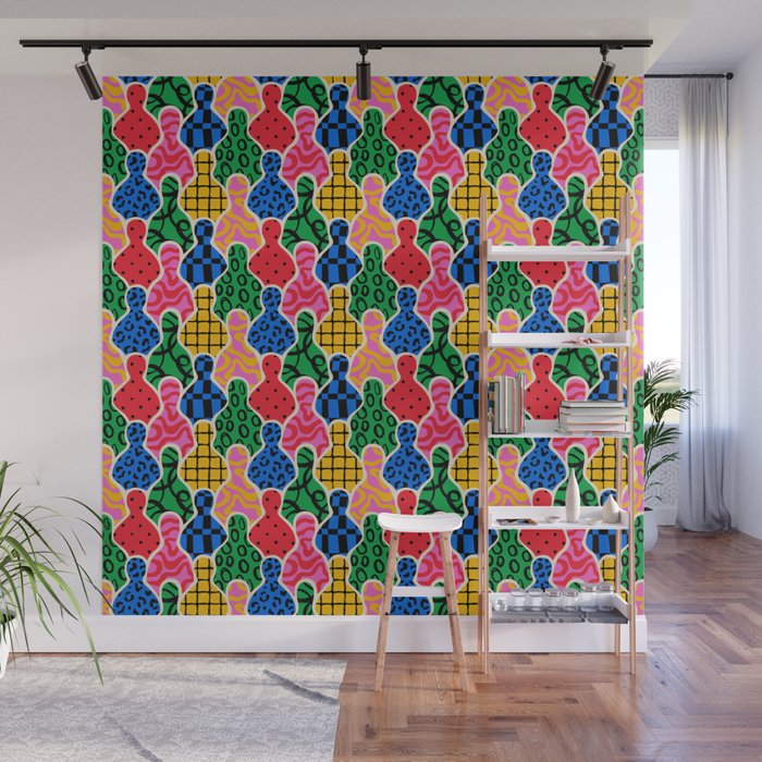 Colorful diverse people crowd art pattern Wall Mural Gallery Image 1