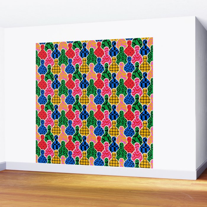 Colorful diverse people crowd art pattern Wall Mural Gallery Image 2