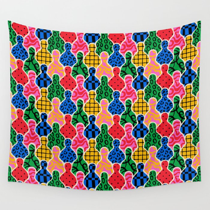 Colorful diverse people crowd art pattern Wall Tapestry Gallery Image 1