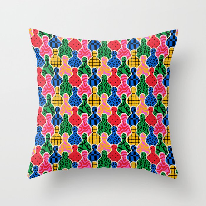 Colorful diverse people crowd art pattern Throw Pillow Gallery Image 6