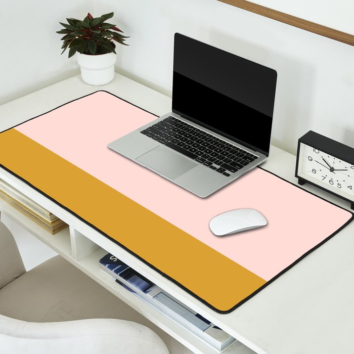 Pale Pink and Honey Mustard Minimalist Color Block Solid Desk Mat Gallery Image 2