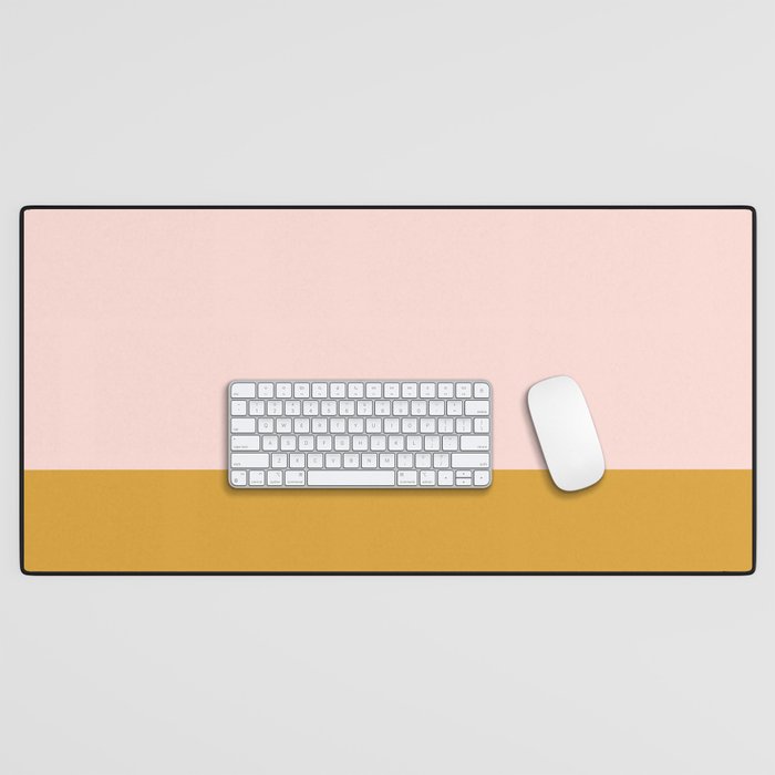 Pale Pink and Honey Mustard Minimalist Color Block Solid Desk Mat Gallery Image 1