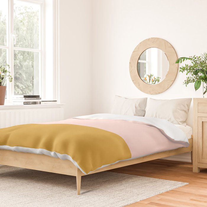 Pale Pink and Honey Mustard Minimalist Color Block Solid Duvet Cover Gallery Image 2