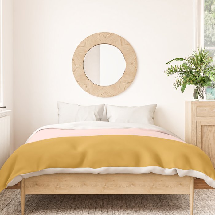 Pale Pink and Honey Mustard Minimalist Color Block Solid Duvet Cover Gallery Image 3