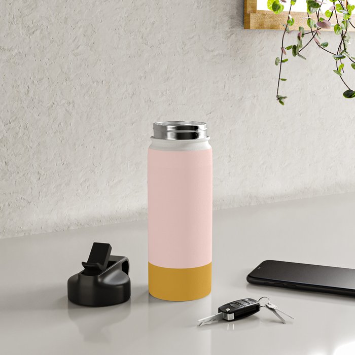 Pale Pink and Honey Mustard Minimalist Color Block Solid Water Bottle Gallery Image 4