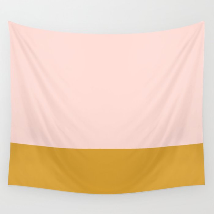 Pale Pink and Honey Mustard Minimalist Color Block Solid Wall Tapestry Gallery Image 4