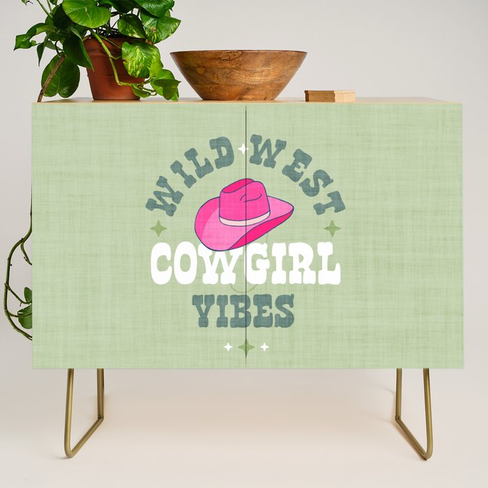 Wild-West Cowgirl Vibes with Hat Typography Pink and Green Credenza Gallery Image 1