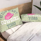 Wild-West Cowgirl Vibes with Hat Typography Pink and Green Pillow Sham Gallery Image 2