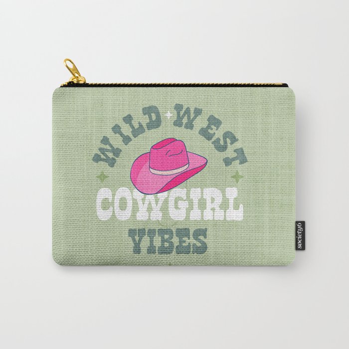 Wild-West Cowgirl Vibes with Hat Typography Pink and Green Carry All Pouch Gallery Image 1
