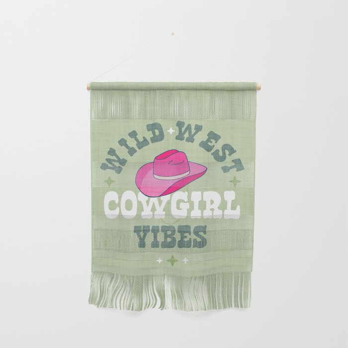 Wild-West Cowgirl Vibes with Hat Typography Pink and Green Wall Hanging Gallery Image 1
