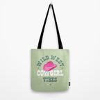 Wild-West Cowgirl Vibes with Hat Typography Pink and Green Tote Bag Gallery Image 2