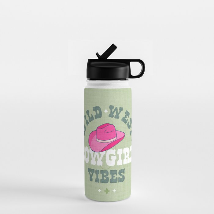 Wild-West Cowgirl Vibes with Hat Typography Pink and Green Water Bottle Gallery Image 1