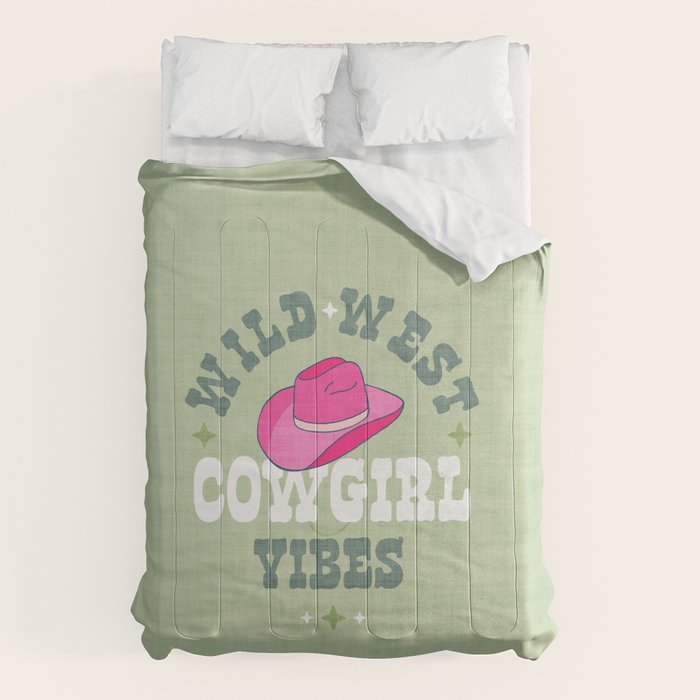 Wild-West Cowgirl Vibes with Hat Typography Pink and Green Comforter Gallery Image 6