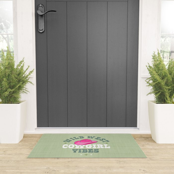 Wild-West Cowgirl Vibes with Hat Typography Pink and Green Welcome Mat Gallery Image 3